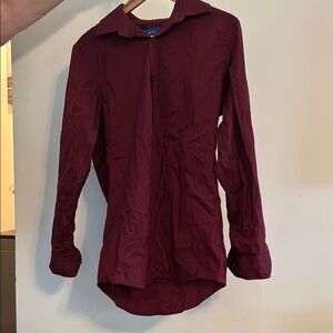 Apt. 9 Red Dress Shirt with Textured Fabric and Extended Length